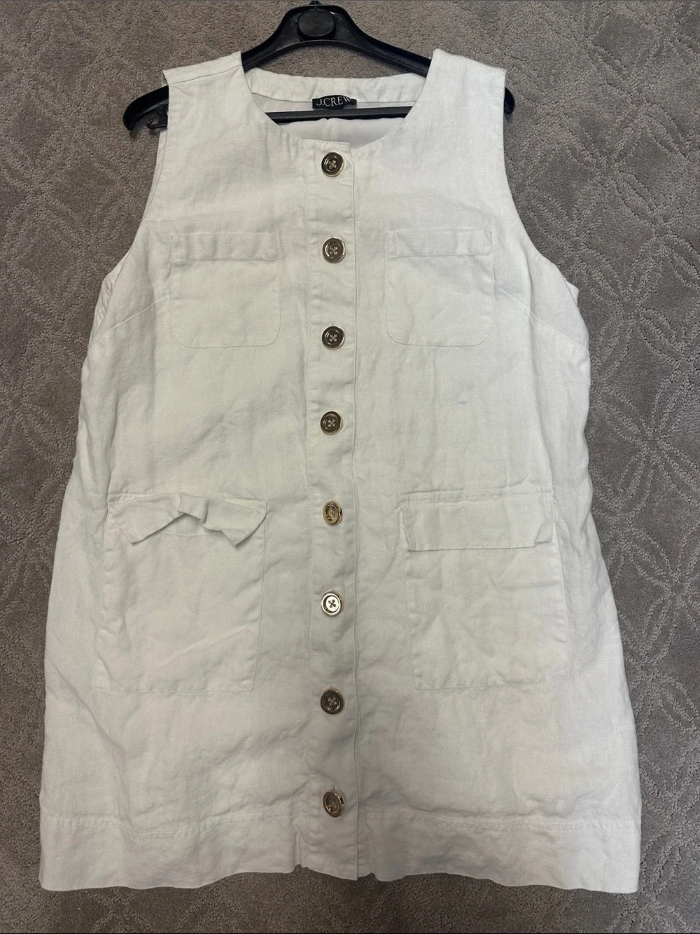 J. Crew White Sleeveless Button-Front Linen Shift Dress. XL.